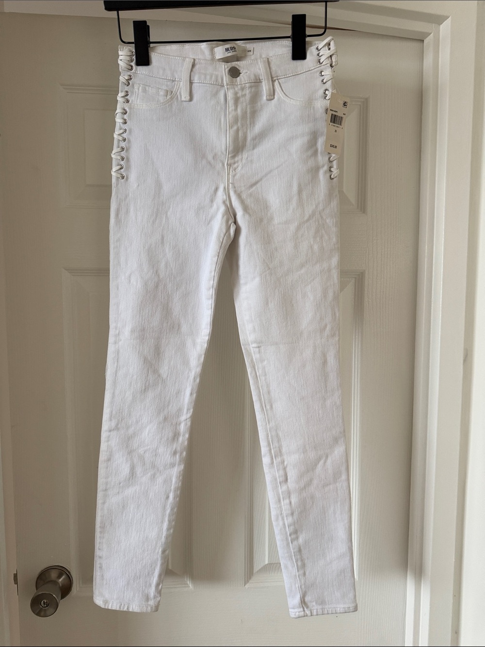 Hudson Jeans White Lace-Up High-Rise Skinny Jeans